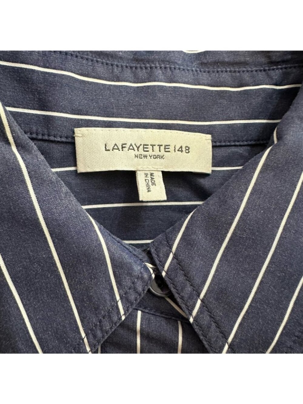 Lafayette 148 New York striped roll tab sleeves S - Picture 4 of 6